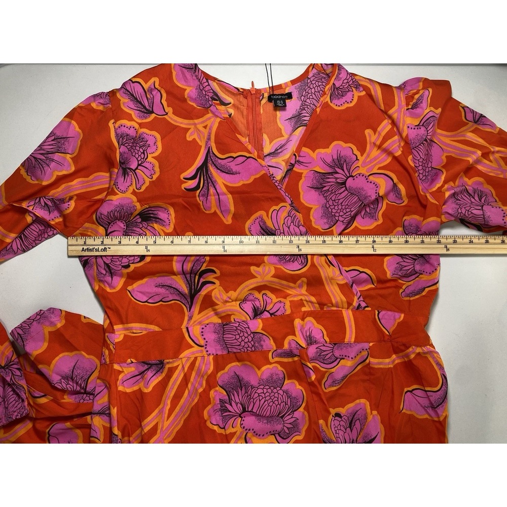 Boo Hoo Womens Wide Leg Jumpsuit Size 14 Easter Wedding Guest Tropical Coastal - Picture 8 of 11